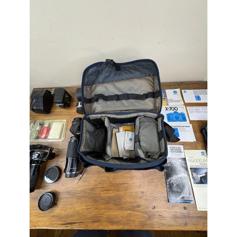 Minolta X700 35mm Film Camera 50mm Lens 280PX Flash Bundle Kit Vintage SLR Bag